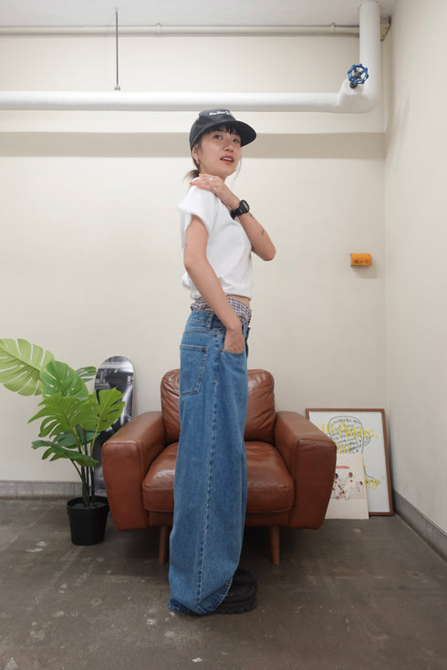 2wayチェックレイヤードデニム